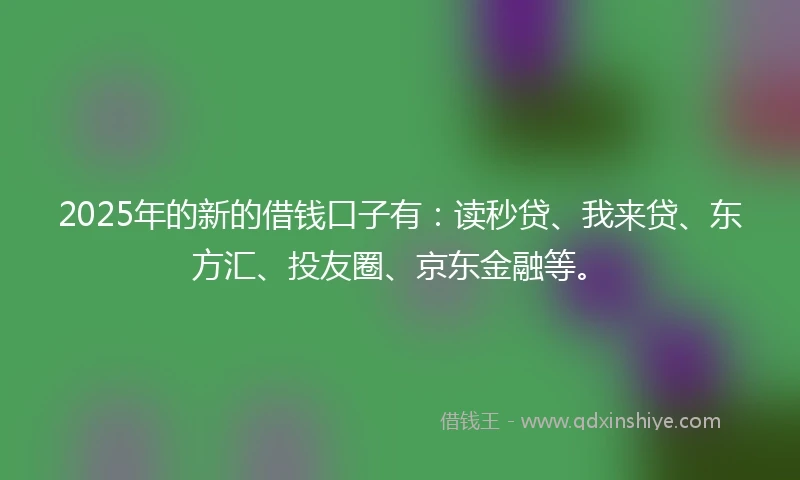 2025年的新的借钱口子有:读秒贷、我来贷、东方汇、投友圈、京东金融等。