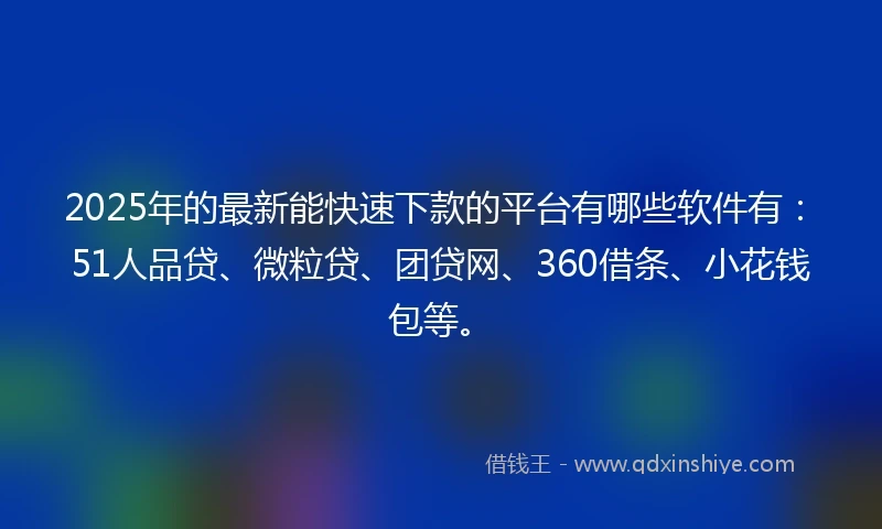 2025年的最新能快速下款的平台有哪些软件有：51人品贷、微粒贷、团贷网、360借条、小花钱包等。