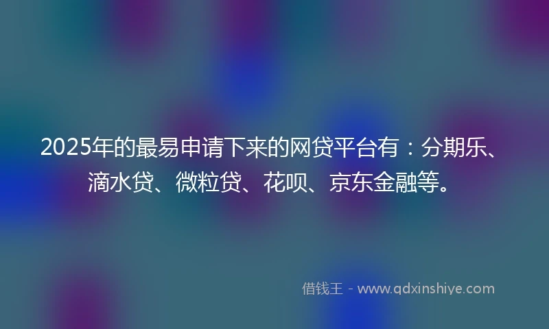 2025年的最易申请下来的网贷平台有：分期乐、滴水贷、微粒贷、花呗、京东金融等。