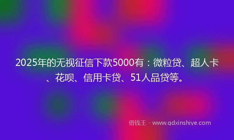 2025年的无视征信下款5000有：微粒贷、超人卡、花呗、信用卡贷、51人品贷等。