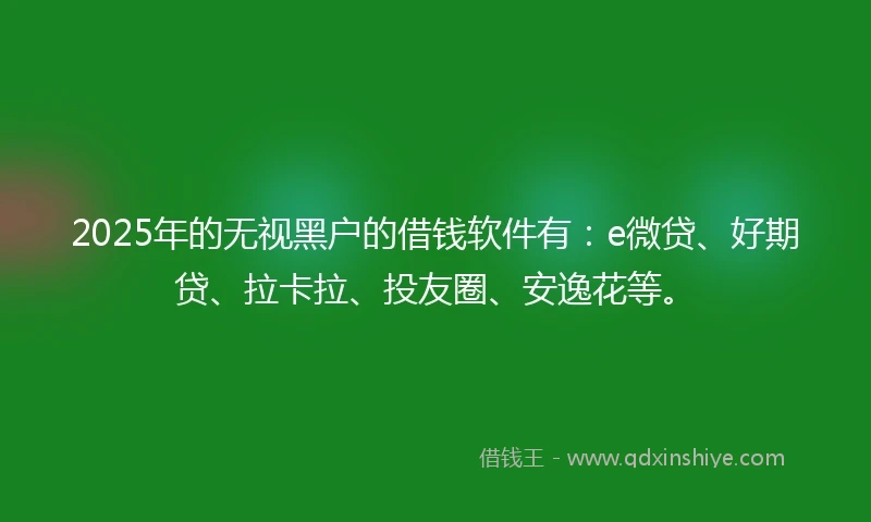 2025年的无视黑户的借钱软件有：e微贷、好期贷、拉卡拉、投友圈、安逸花等。