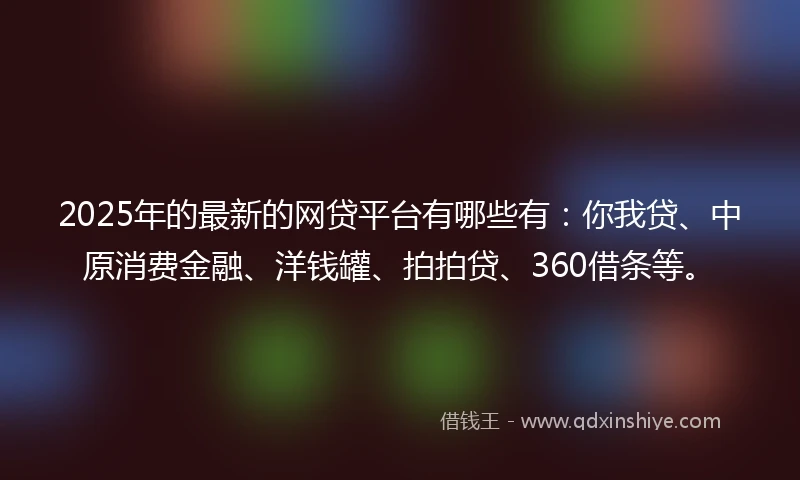 2025年的最新的网贷平台有哪些有：你我贷、中原消费金融、洋钱罐、拍拍贷、360借条等。