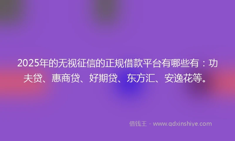 2025年的无视征信的正规借款平台有哪些有：功夫贷、惠商贷、好期贷、东方汇、安逸花等。