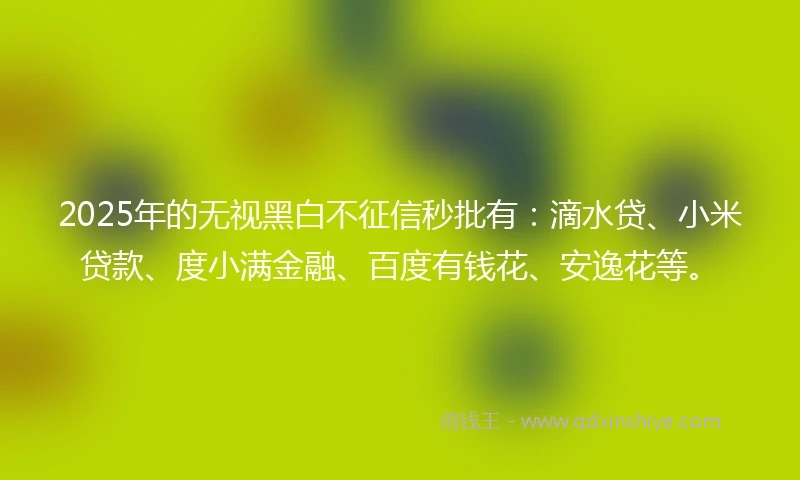 2025年的无视黑白不征信秒批有：滴水贷、小米贷款、度小满金融、百度有钱花、安逸花等。