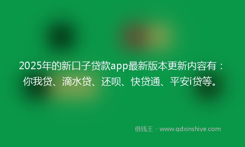 2025年的新口子贷款app最新版本更新内容有:你我贷、滴水贷、还呗、快贷通、平安i贷等。
