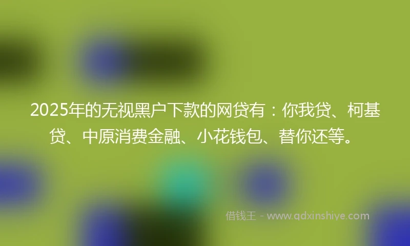 2025年的无视黑户下款的网贷有：你我贷、柯基贷、中原消费金融、小花钱包、替你还等。
