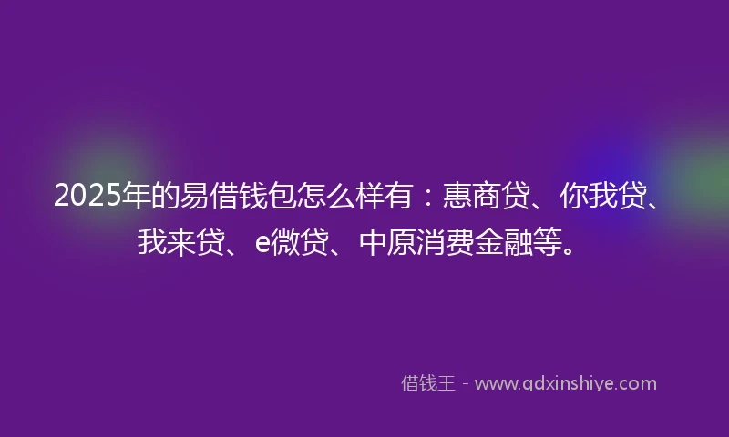 2025年的易借钱包怎么样有：惠商贷、你我贷、我来贷、e微贷、中原消费金融等。