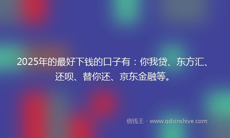 2025年的最好下钱的口子有：你我贷、东方汇、还呗、替你还、京东金融等。