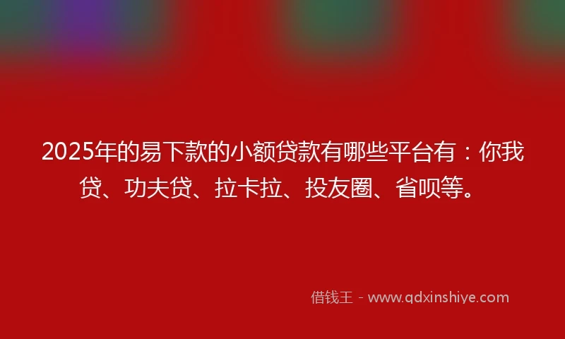 2025年的易下款的小额贷款有哪些平台有：你我贷、功夫贷、拉卡拉、投友圈、省呗等。