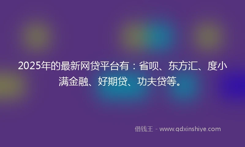 2025年的最新网贷平台有：省呗、东方汇、度小满金融、好期贷、功夫贷等。