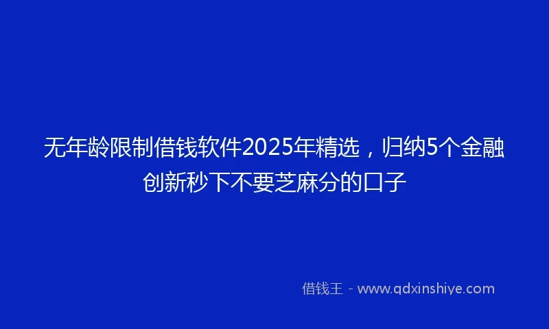 无年龄限制借钱软件2025年精选，归纳5个金融创新秒下不要芝麻分的口子