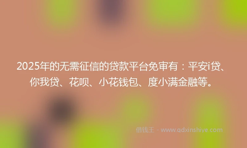 2025年的无需征信的贷款平台免审有：平安i贷、你我贷、花呗、小花钱包、度小满金融等。
