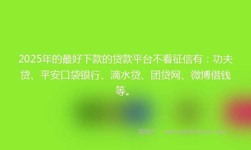 2025年的最好下款的贷款平台不看征信有：功夫贷、平安口袋银行、滴水贷、团贷网、微博借钱等。