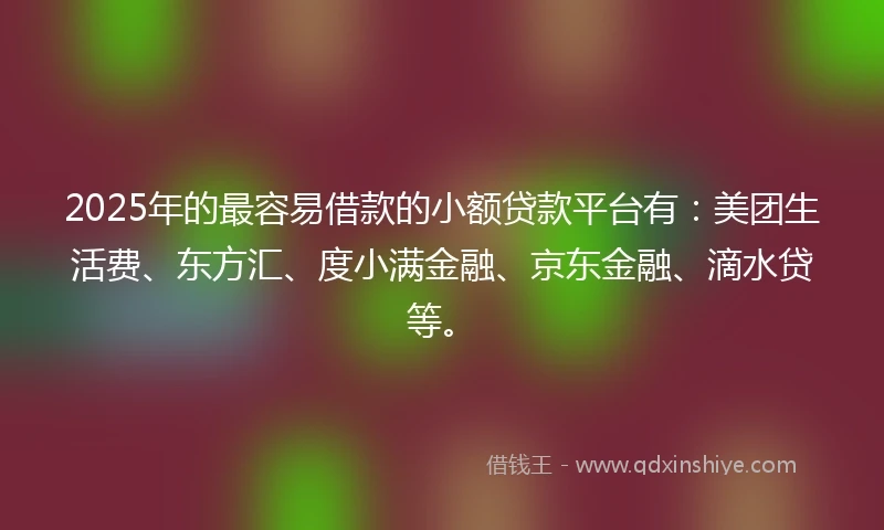 2025年的最容易借款的小额贷款平台有：美团生活费、东方汇、度小满金融、京东金融、滴水贷等。