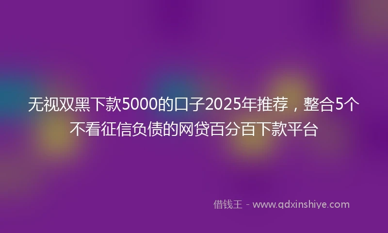 无视双黑下款5000的口子2025年推荐，整合5个不看征信负债的网贷百分百下款平台