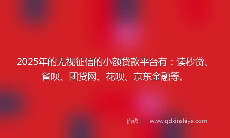 2025年的无视征信的小额贷款平台有：读秒贷、省呗、团贷网、花呗、京东金融等。