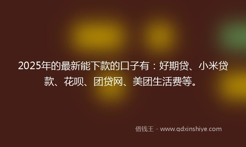 2025年的最新能下款的口子有：好期贷、小米贷款、花呗、团贷网、美团生活费等。