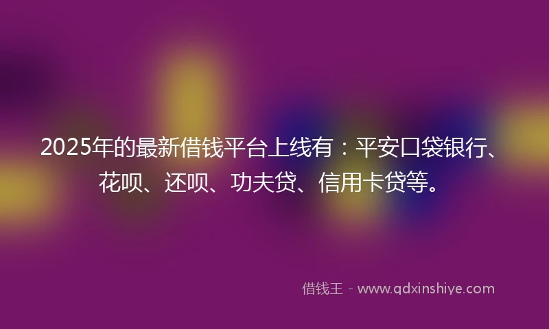 2025年的最新借钱平台上线有:平安口袋银行、花呗、还呗、功夫贷、信用卡贷等。