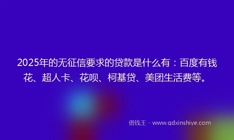 2025年的无征信要求的贷款是什么有：百度有钱花、超人卡、花呗、柯基贷、美团生活费等。