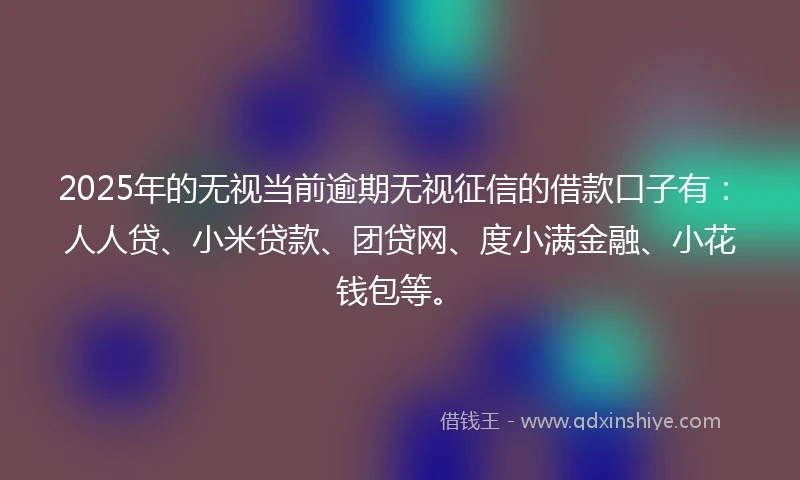 2025年的无视当前逾期无视征信的借款口子有：人人贷、小米贷款、团贷网、度小满金融、小花钱包等。