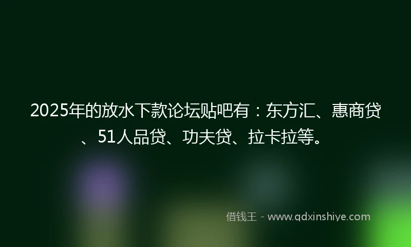 2025年的放水下款论坛贴吧有：东方汇、惠商贷、51人品贷、功夫贷、拉卡拉等。