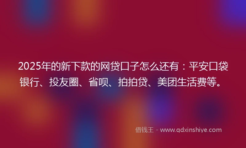 2025年的新下款的网贷口子怎么还有：平安口袋银行、投友圈、省呗、拍拍贷、美团生活费等。