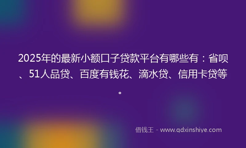 2025年的最新小额口子贷款平台有哪些有：省呗、51人品贷、百度有钱花、滴水贷、信用卡贷等。