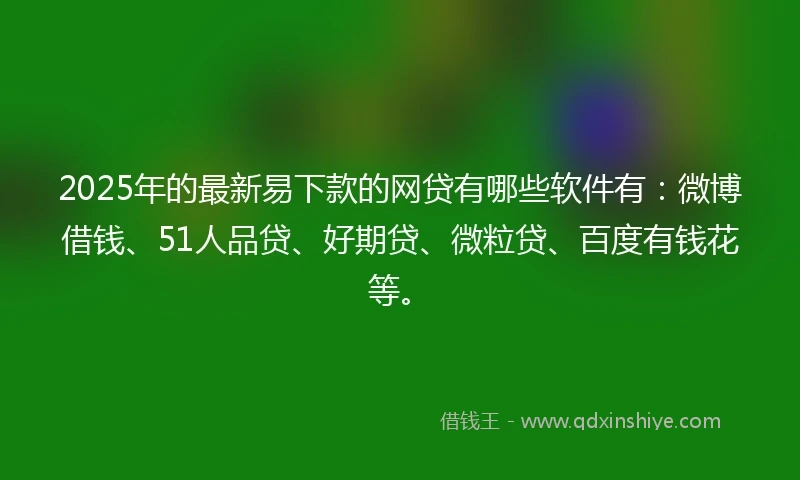 2025年的最新易下款的网贷有哪些软件有:微博借钱、51人品贷、好期贷、微粒贷、百度有钱花等。