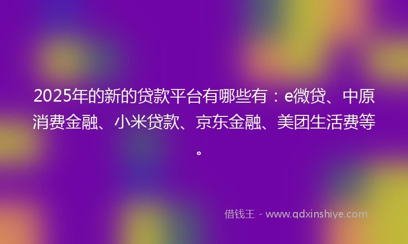 2025年的新的贷款平台有哪些有：e微贷、中原消费金融、小米贷款、京东金融、美团生活费等。