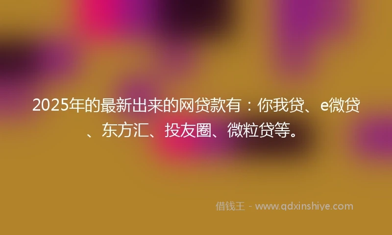 2025年的最新出来的网贷款有：你我贷、e微贷、东方汇、投友圈、微粒贷等。