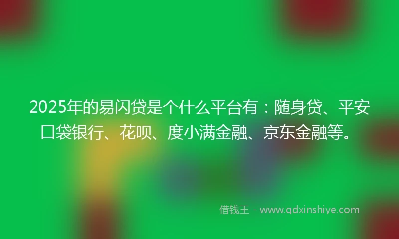 2025年的易闪贷是个什么平台有：随身贷、平安口袋银行、花呗、度小满金融、京东金融等。