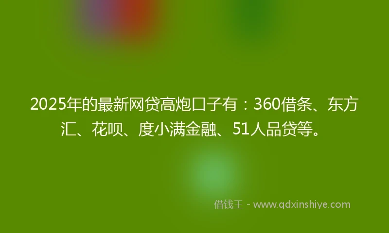 2025年的最新网贷高炮口子有：360借条、东方汇、花呗、度小满金融、51人品贷等。