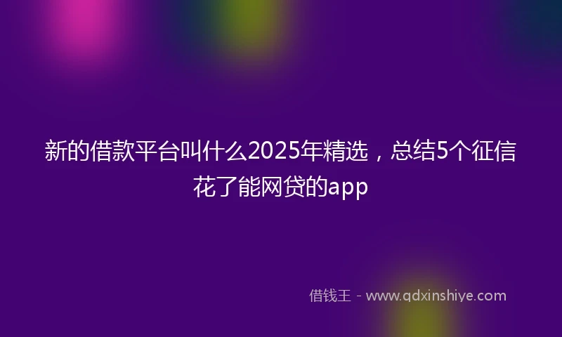 新的借款平台叫什么2025年精选，总结5个征信花了能网贷的app