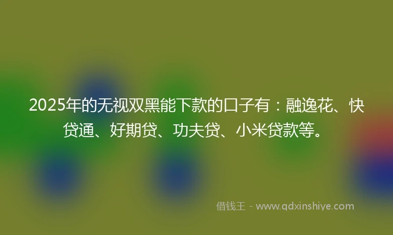2025年的无视双黑能下款的口子有：融逸花、快贷通、好期贷、功夫贷、小米贷款等。