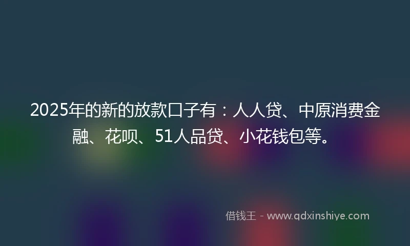 2025年的新的放款口子有：人人贷、中原消费金融、花呗、51人品贷、小花钱包等。
