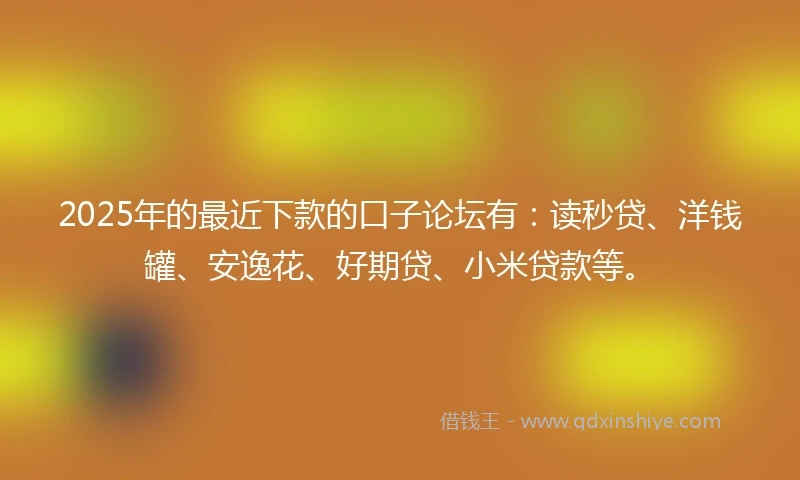 2025年的最近下款的口子论坛有:读秒贷、洋钱罐、安逸花、好期贷、小米贷款等。
