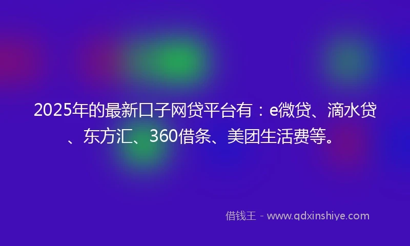 2025年的最新口子网贷平台有：e微贷、滴水贷、东方汇、360借条、美团生活费等。