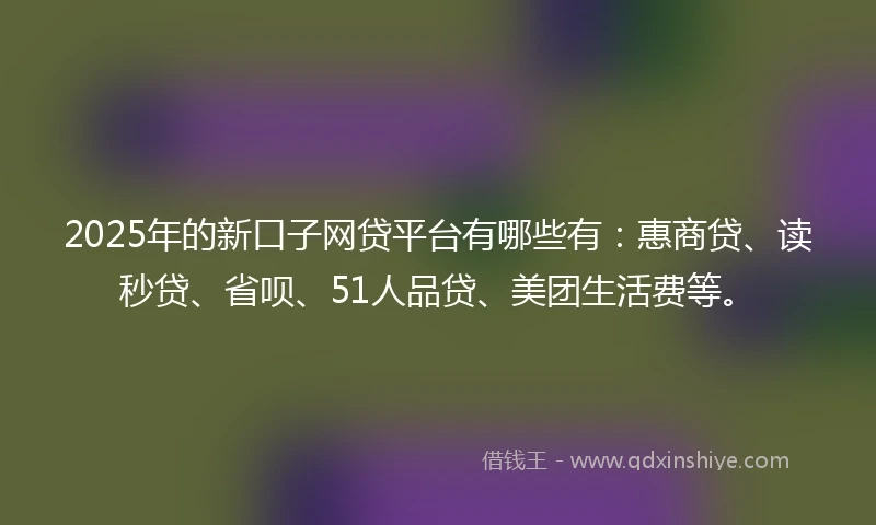 2025年的新口子网贷平台有哪些有：惠商贷、读秒贷、省呗、51人品贷、美团生活费等。