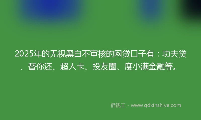 2025年的无视黑白不审核的网贷口子有:功夫贷、替你还、超人卡、投友圈、度小满金融等。