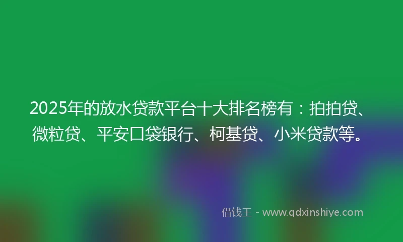 2025年的放水贷款平台十大排名榜有：拍拍贷、微粒贷、平安口袋银行、柯基贷、小米贷款等。