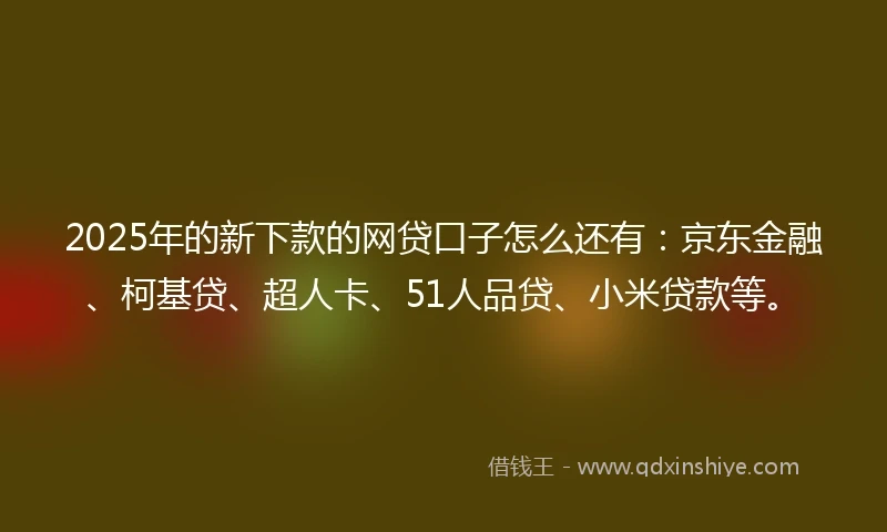 2025年的新下款的网贷口子怎么还有：京东金融、柯基贷、超人卡、51人品贷、小米贷款等。