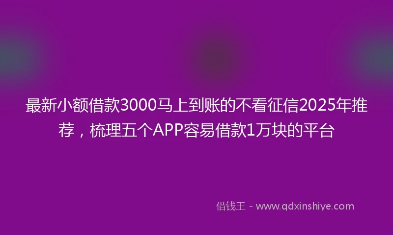最新小额借款3000马上到账的不看征信2025年推荐，梳理五个APP容易借款1万块的平台