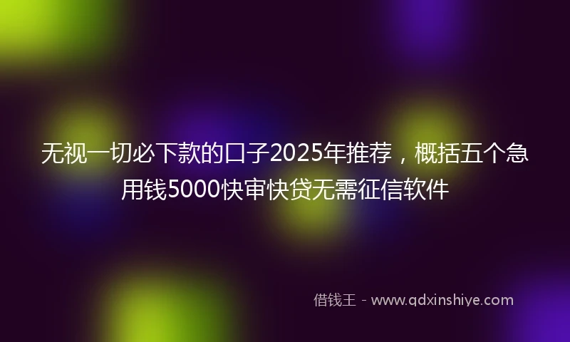 无视一切必下款的口子2025年推荐，概括五个急用钱5000快审快贷无需征信软件