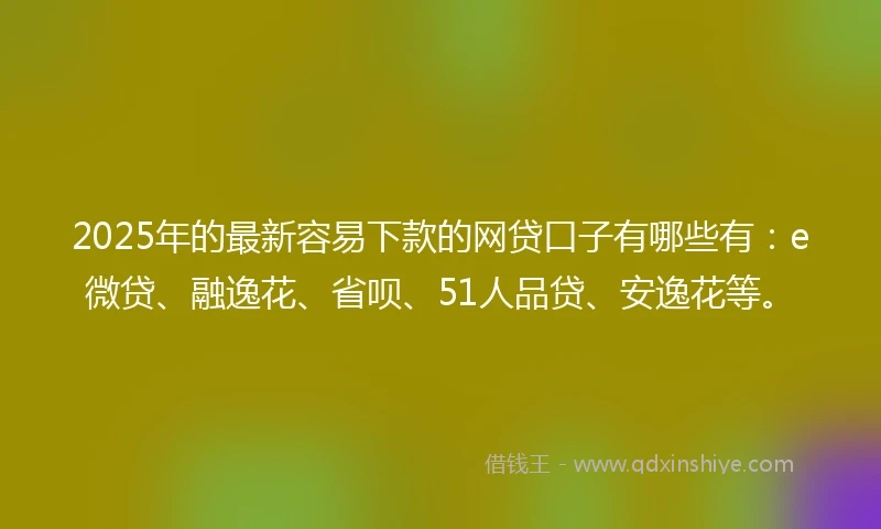 2025年的最新容易下款的网贷口子有哪些有：e微贷、融逸花、省呗、51人品贷、安逸花等。
