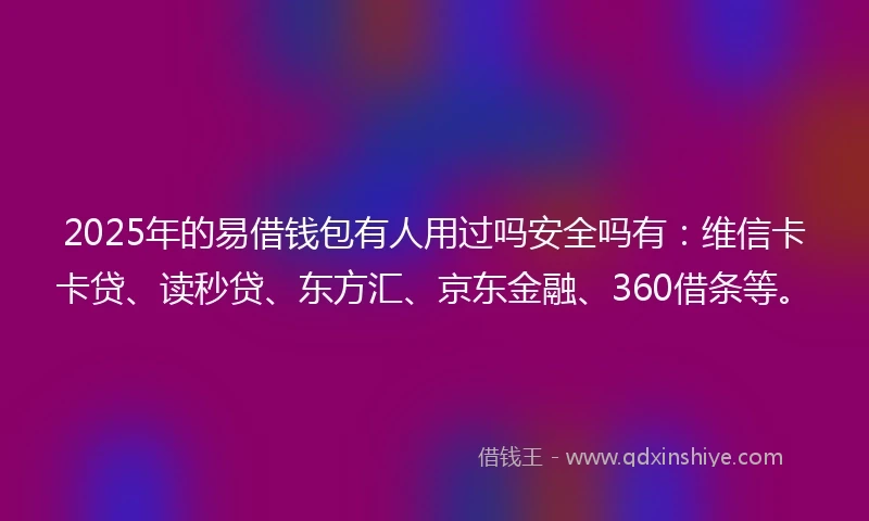 2025年的易借钱包有人用过吗安全吗有：维信卡卡贷、读秒贷、东方汇、京东金融、360借条等。
