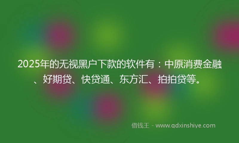 2025年的无视黑户下款的软件有：中原消费金融、好期贷、快贷通、东方汇、拍拍贷等。