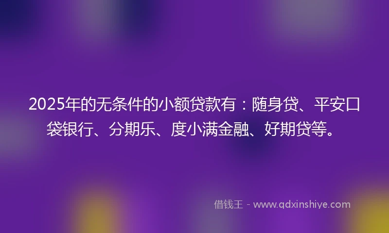 2025年的无条件的小额贷款有：随身贷、平安口袋银行、分期乐、度小满金融、好期贷等。