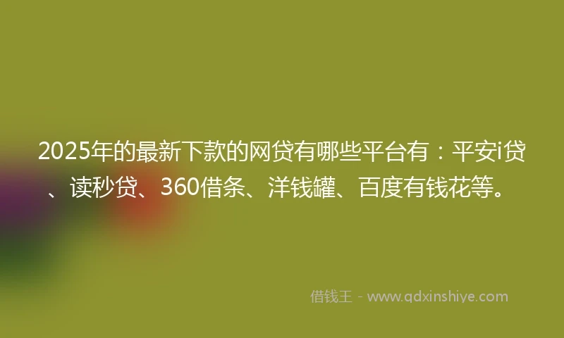 2025年的最新下款的网贷有哪些平台有：平安i贷、读秒贷、360借条、洋钱罐、百度有钱花等。