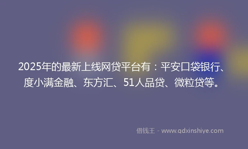 2025年的最新上线网贷平台有：平安口袋银行、度小满金融、东方汇、51人品贷、微粒贷等。
