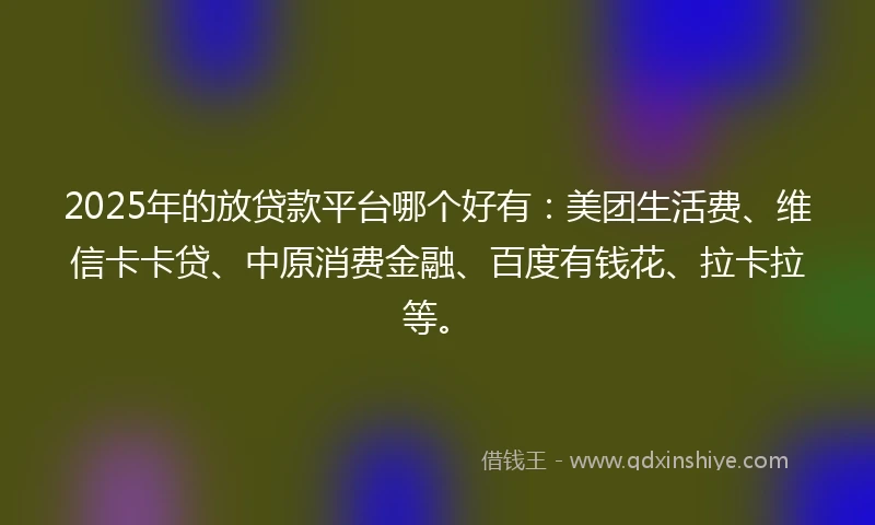 2025年的放贷款平台哪个好有：美团生活费、维信卡卡贷、中原消费金融、百度有钱花、拉卡拉等。